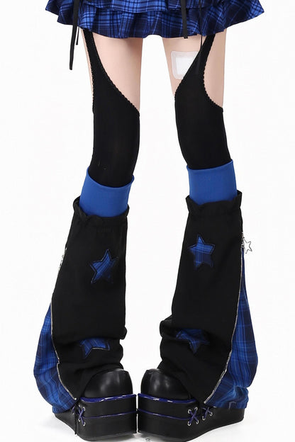 Gothic Plaid Mini Skirt with Heart Charm + Leg Warmers
