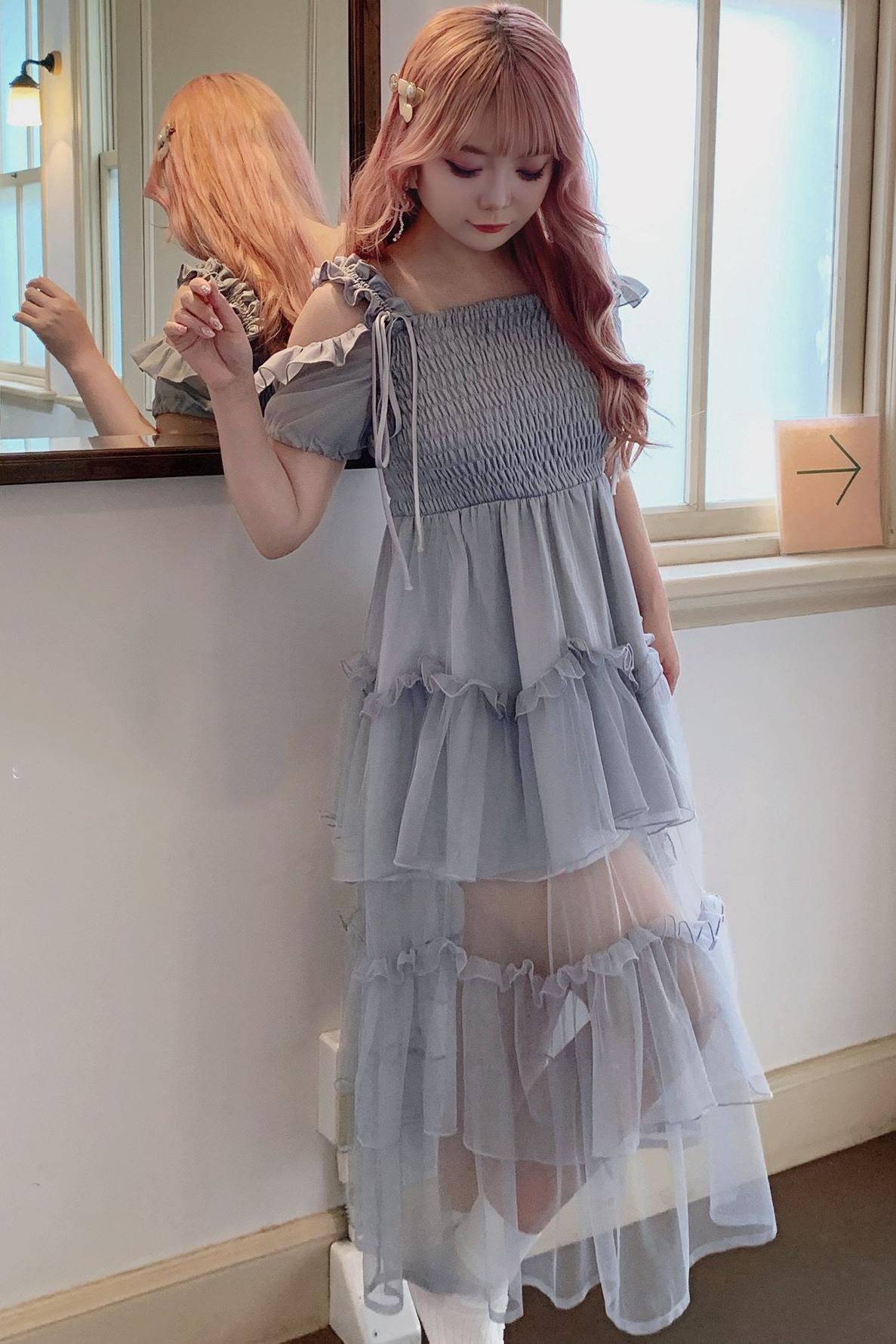 儚げフェアリーリボンチュールワンピース