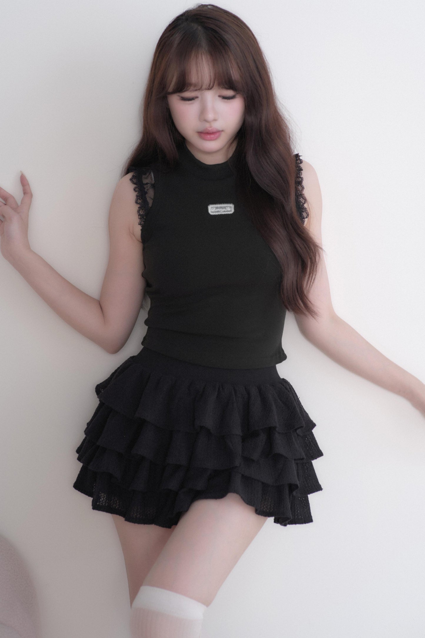 Lace Sleeve Suspender Dress Set