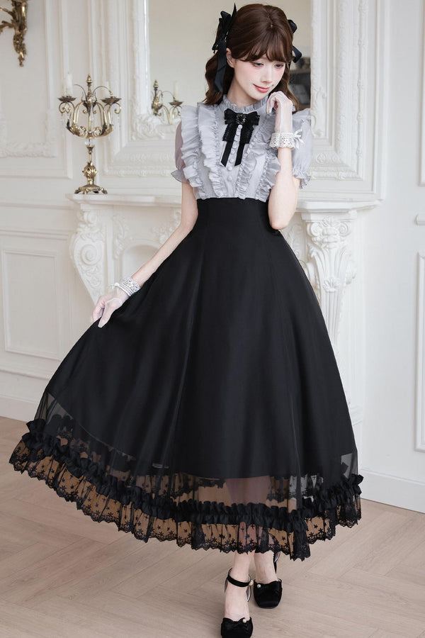 Classical Young Lady Long Dress + Rhinestone Ribbon Accessory