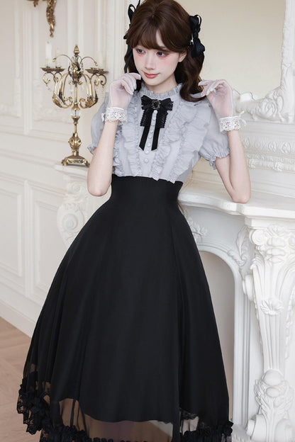 Klassisches Prinzessinnen-Langkleid + Schleifenaccessoire mit Strasssteinen