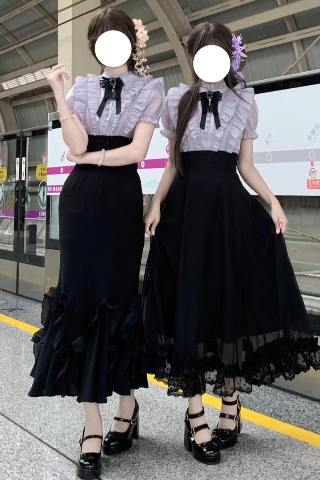 Klassisches Prinzessinnen-Langkleid + Schleifenaccessoire mit Strasssteinen