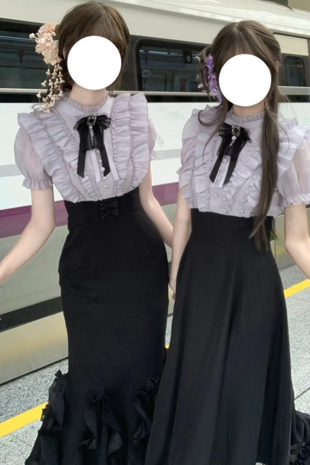 Klassisches Prinzessinnen-Langkleid + Schleifenaccessoire mit Strasssteinen