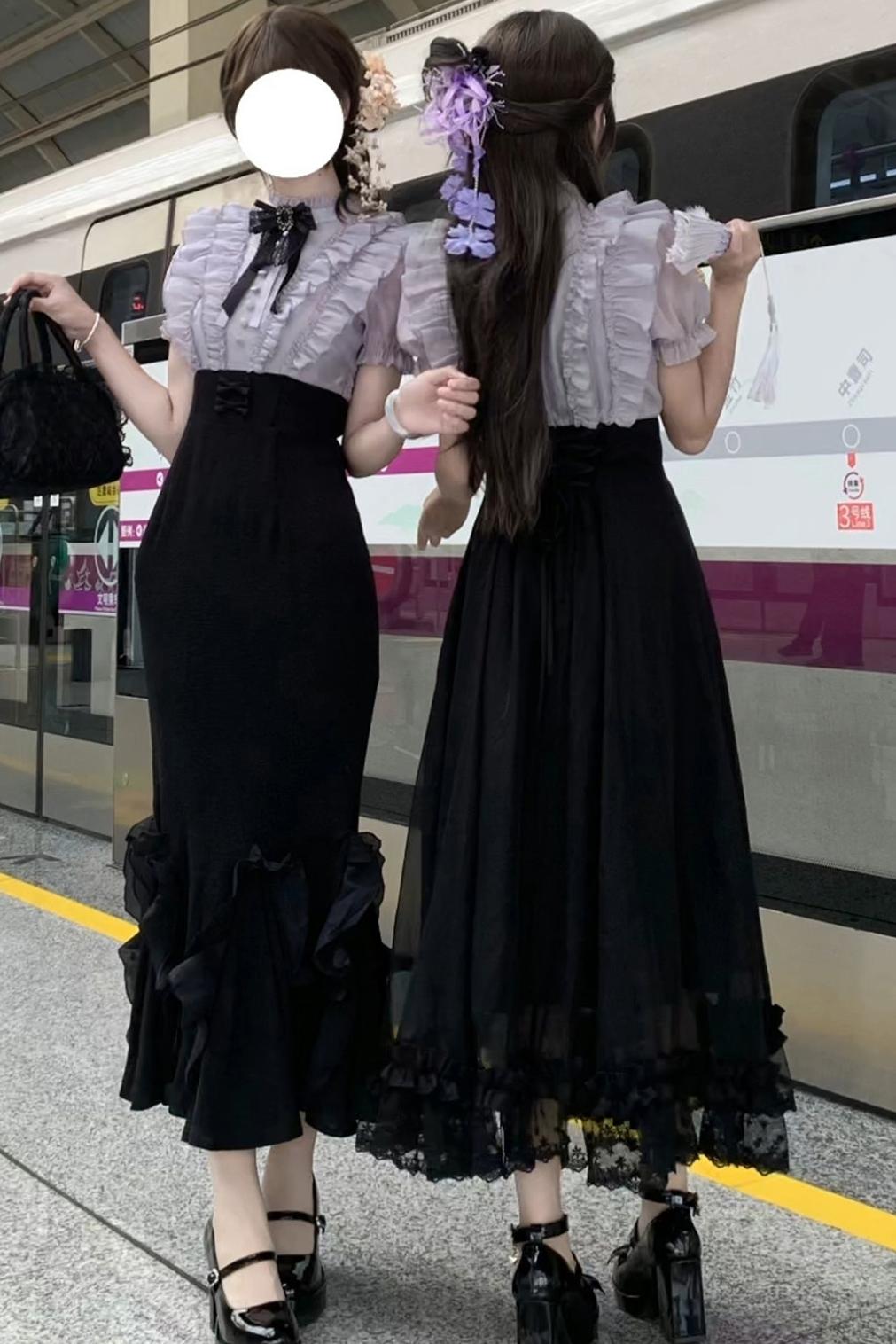 Klassisches Prinzessinnen-Langkleid + Schleifenaccessoire mit Strasssteinen
