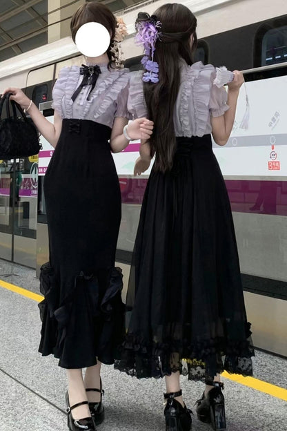 Klassisches Prinzessinnen-Langkleid + Schleifenaccessoire mit Strasssteinen