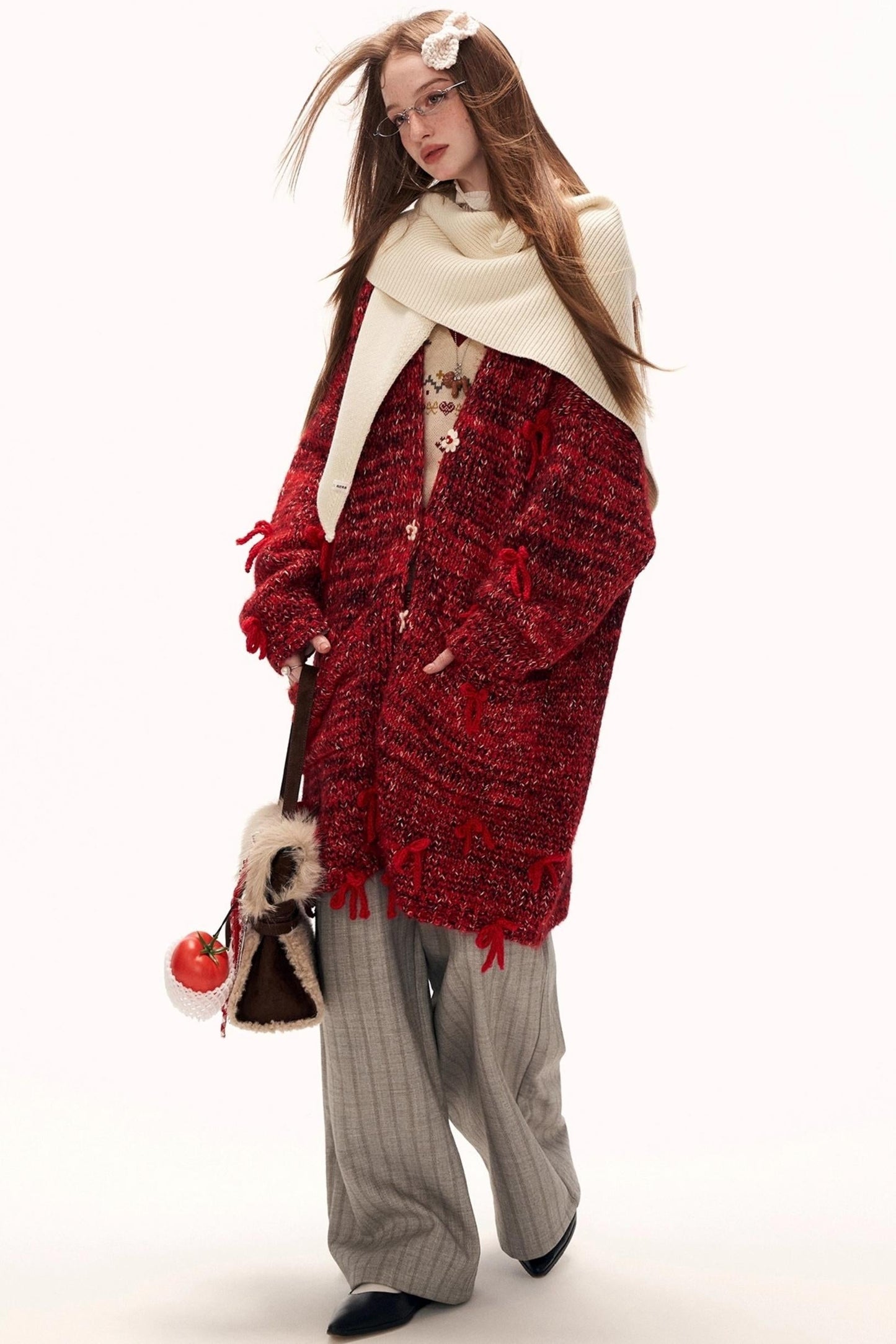 Retro Bow Button Knit Cardigan