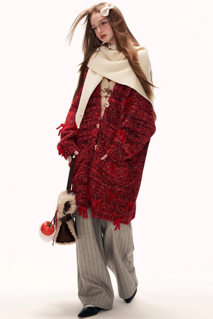 Retro Bow Button Knit Cardigan