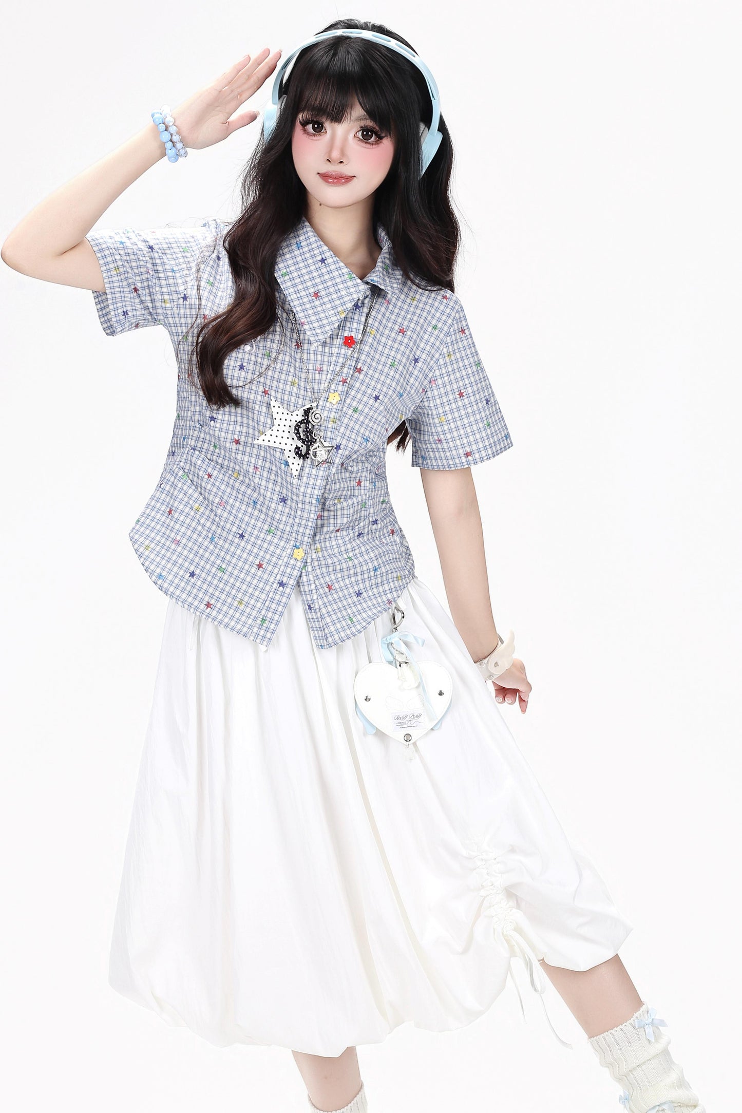 Colorful Plaid Asymmetrical Blouse