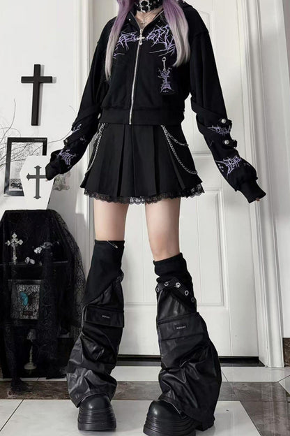 Subculture Embroidered Studded Hooded Hoodie