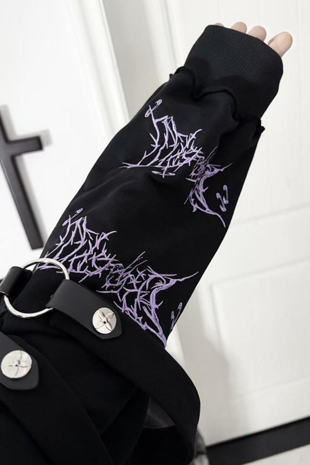 Subculture Embroidered Studded Hooded Hoodie