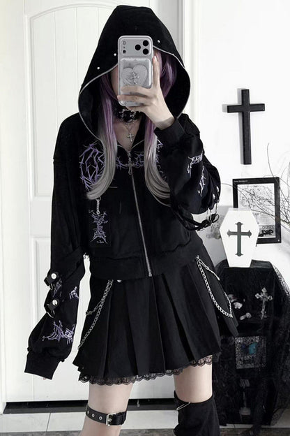 Subculture Embroidered Studded Hooded Hoodie