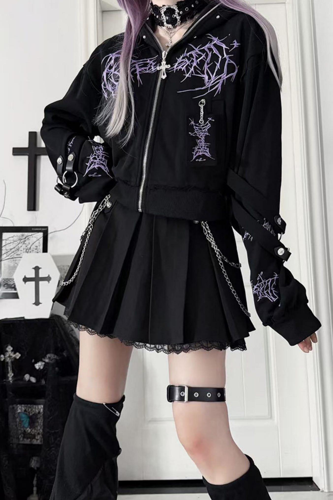 Subculture Embroidered Studded Hooded Hoodie