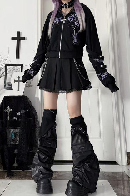 Subculture Embroidered Studded Hooded Hoodie