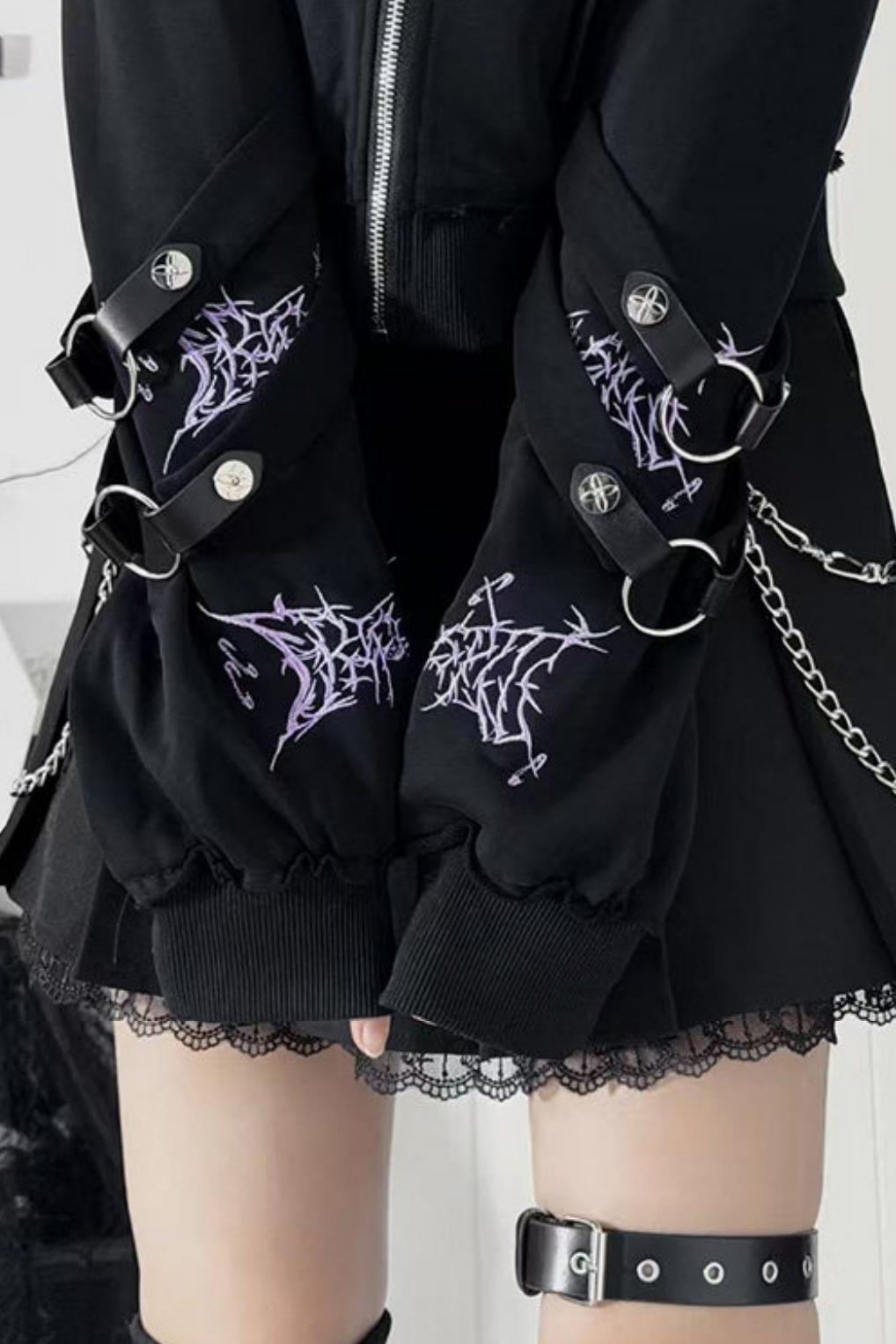 Subculture Embroidered Studded Hooded Hoodie