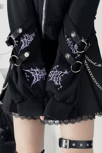 Subculture Embroidered Studded Hooded Hoodie
