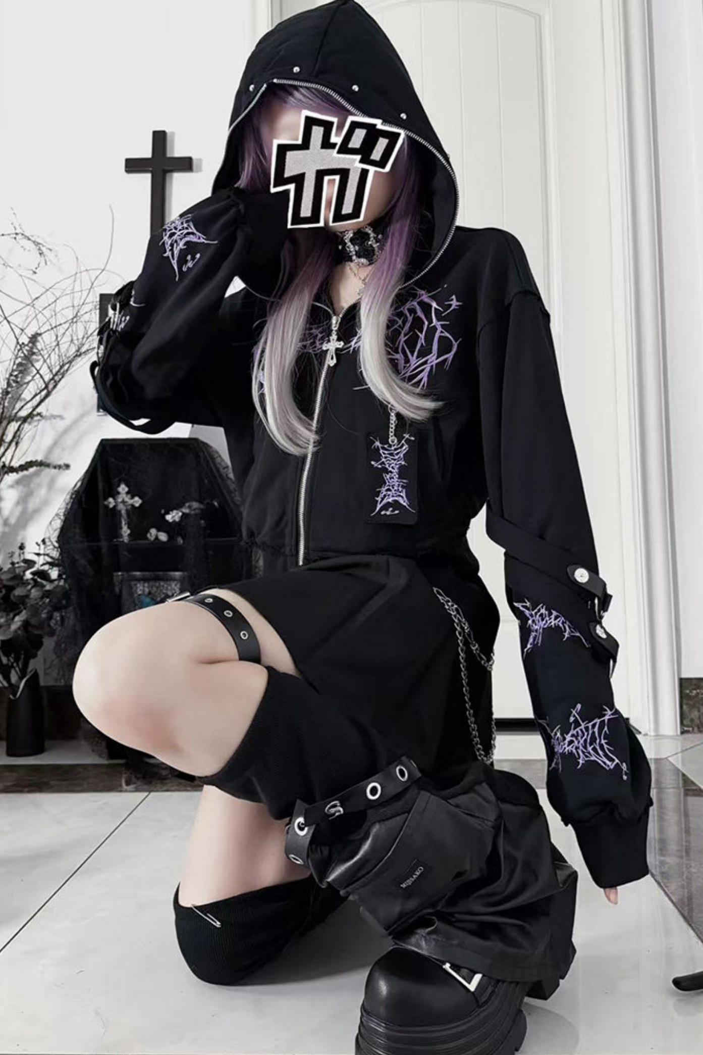 Subculture Embroidered Studded Hooded Hoodie