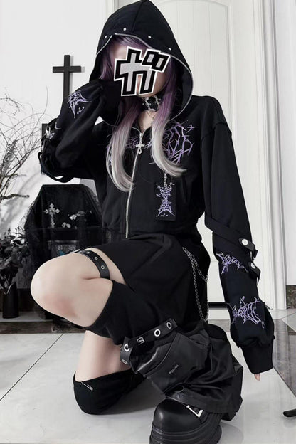 Subculture Embroidered Studded Hooded Hoodie