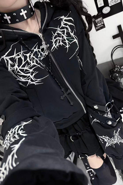 Subculture Embroidered Studded Hooded Hoodie