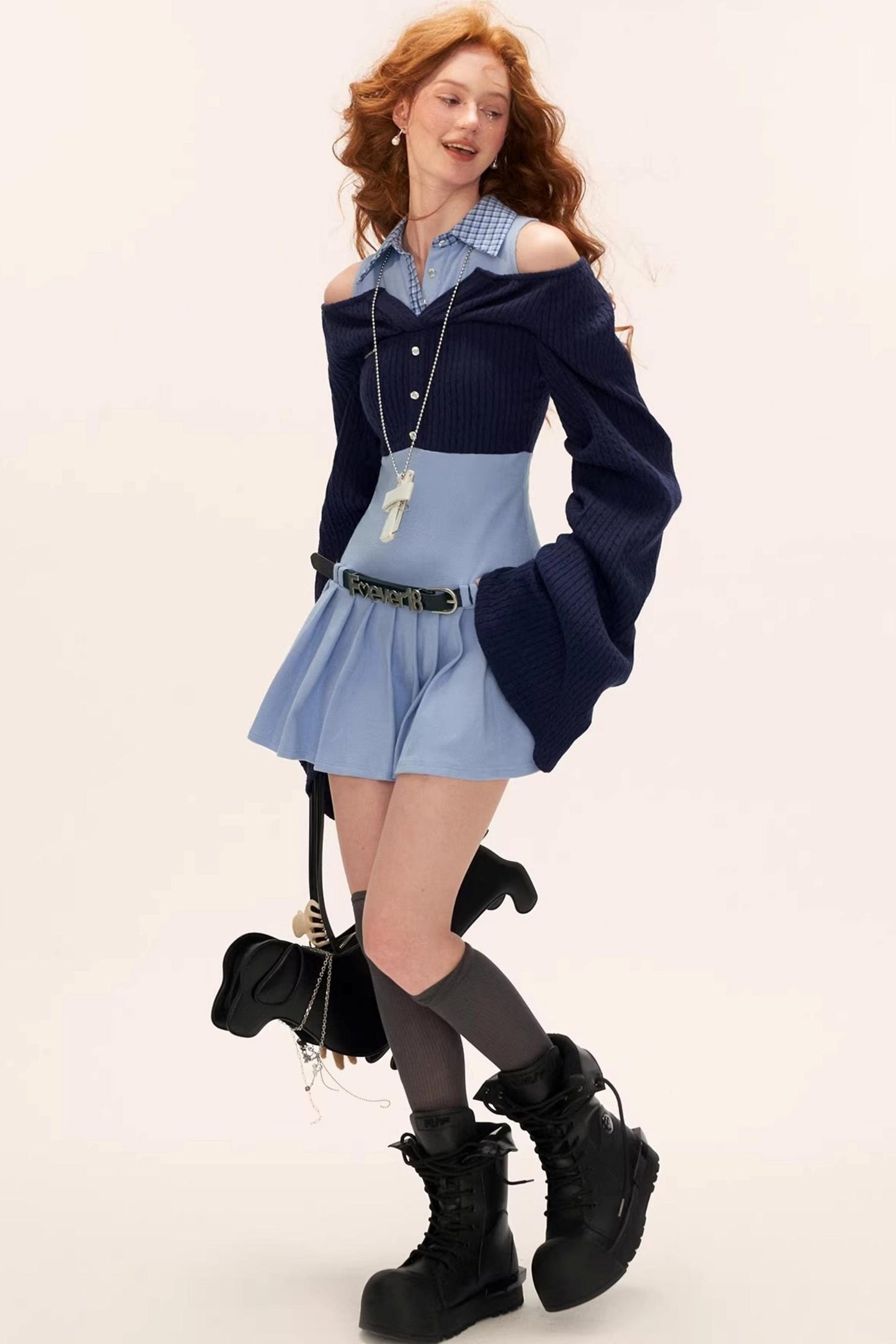 パッチワークツーピースカラードレス