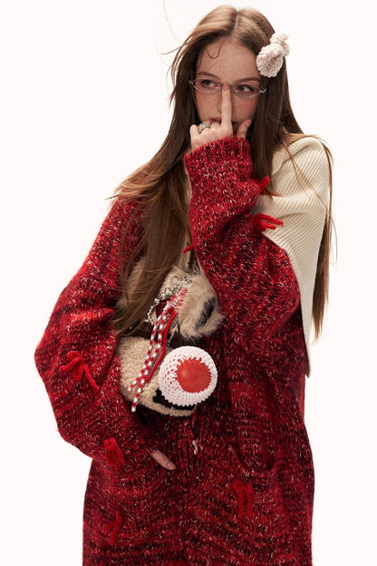 Retro Bow Button Knit Cardigan