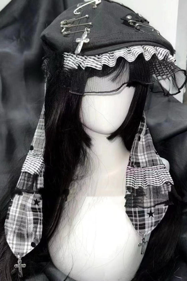 Bunny Ear Punk Plaid Beret