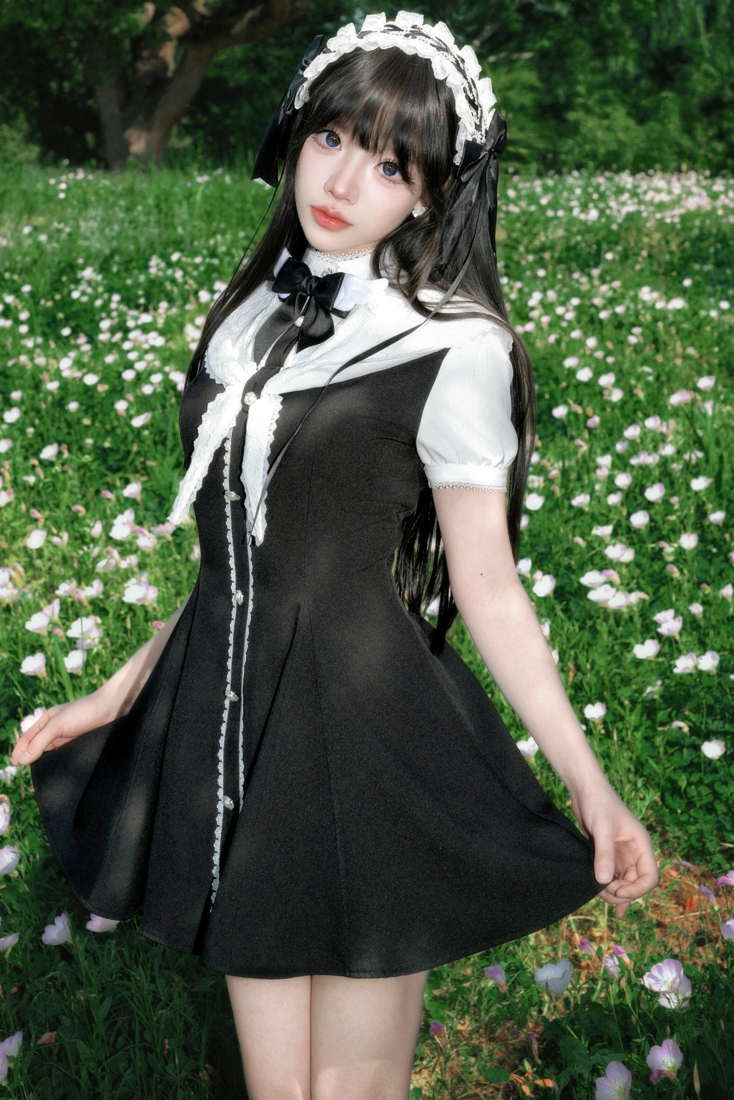 Monochromes Spitzen-Sailorkleid im Lady-Stil