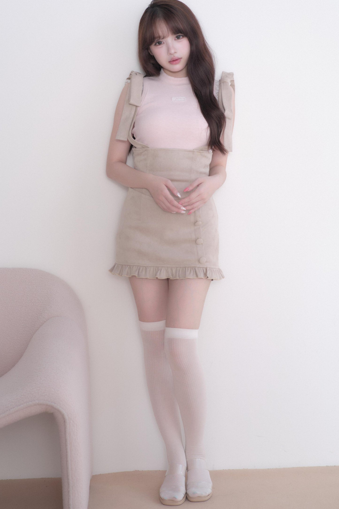 Lace Sleeve Suspender Dress Set