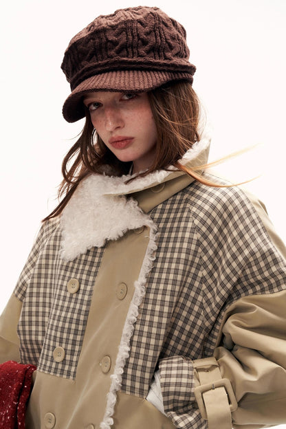 Plaid Patchwork Fur Collar Jacket