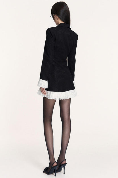 ストライプレースパッチワークドレス