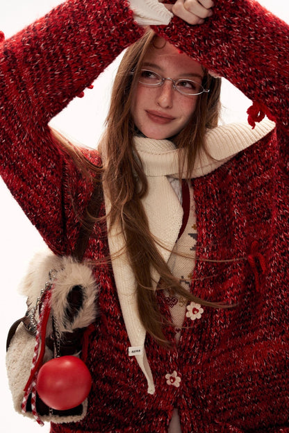 Retro Bow Button Knit Cardigan