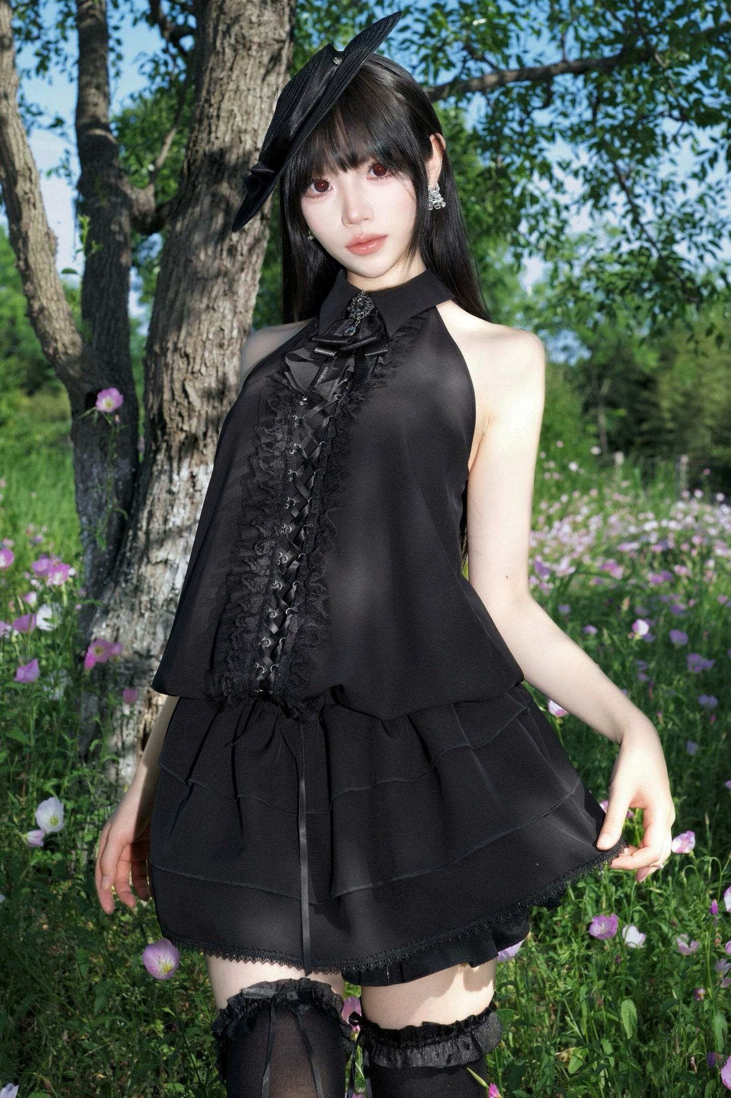 Mitternachtsgotik-Halterkleid