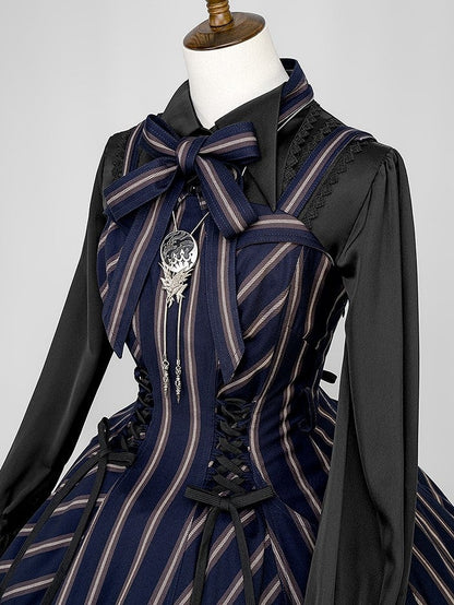 【12月29日予約締切】ゴシックロリータストライプリボンサスドレス