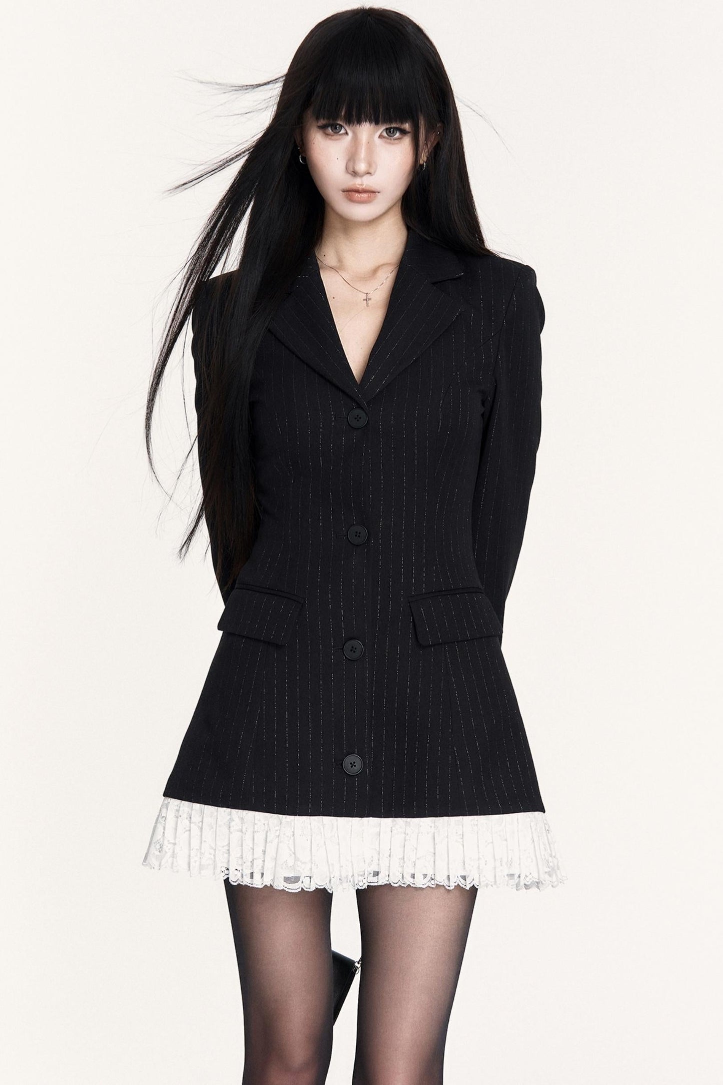 ストライプレースパッチワークドレス