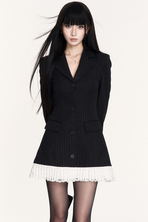 ストライプレースパッチワークドレス