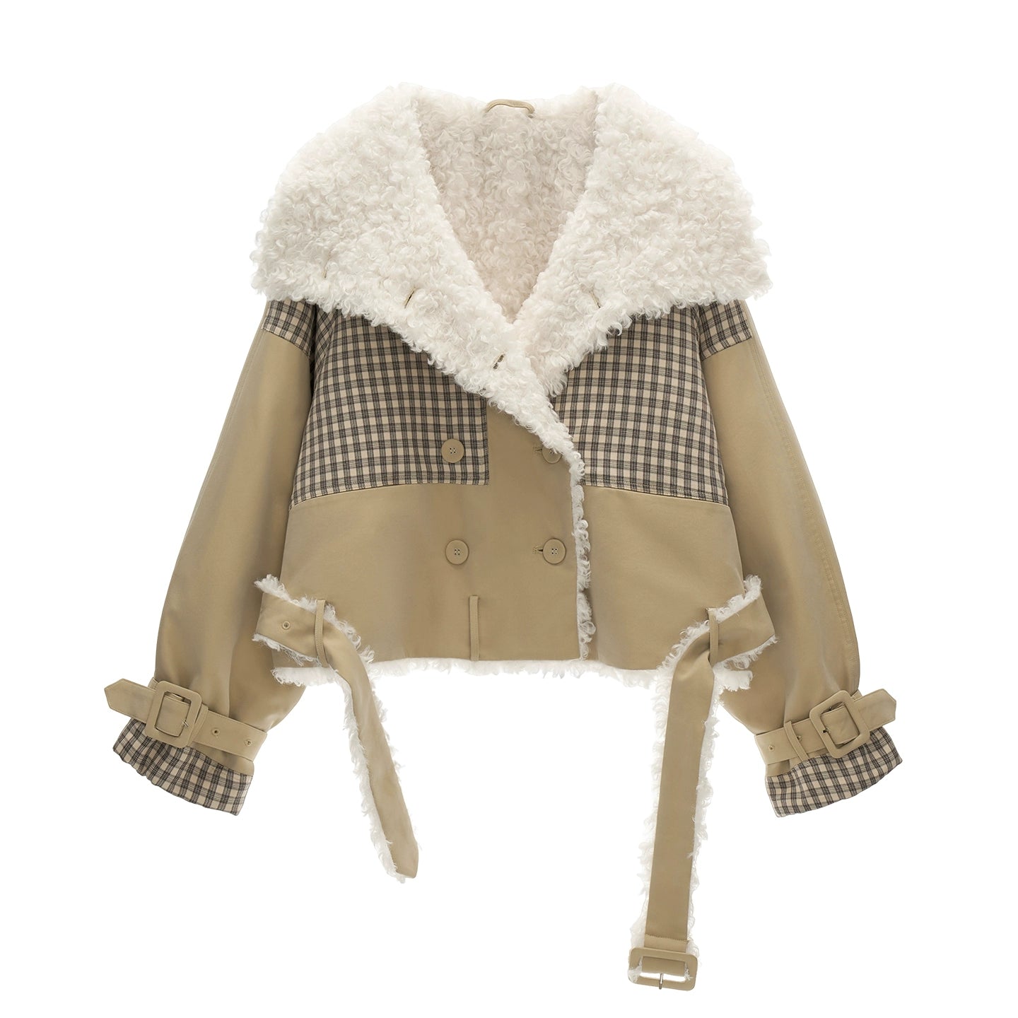 Plaid Patchwork Fur Collar Jacket