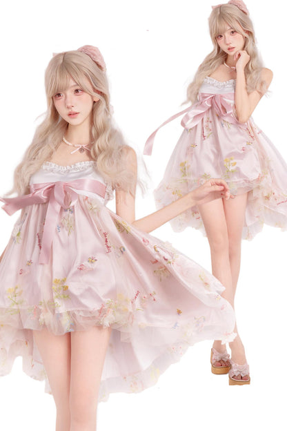 rosa Blumenchiffon-Camisole-Kleid