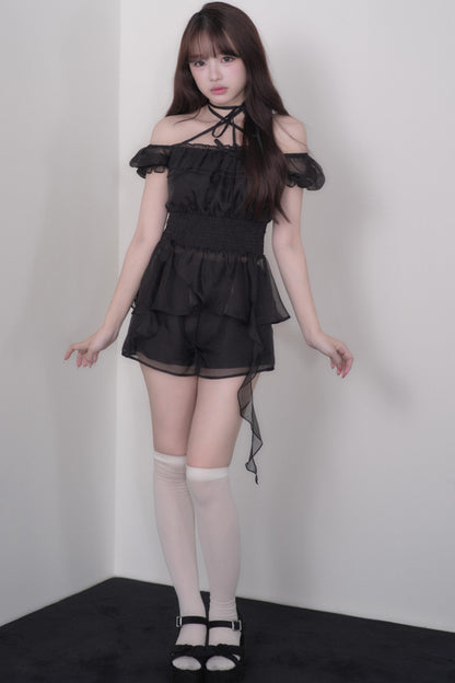 Misty Lace Off-Shoulder Girly Top + Skirt