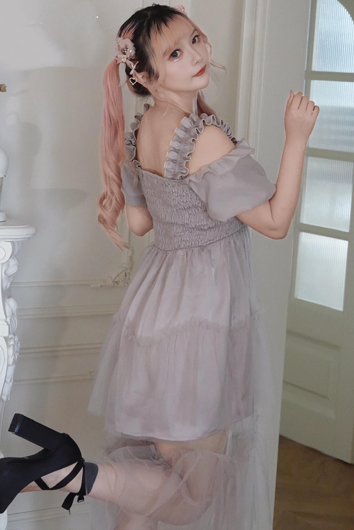 儚げフェアリーリボンチュールワンピース