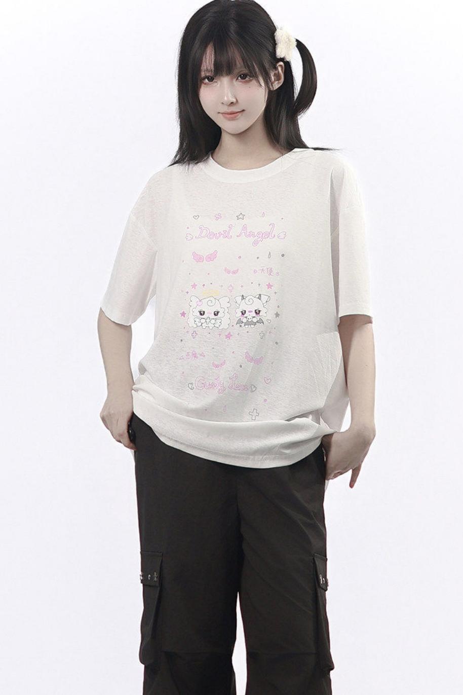 エンジェルデビルイラストTシャツ