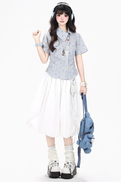 Colorful Plaid Asymmetrical Blouse