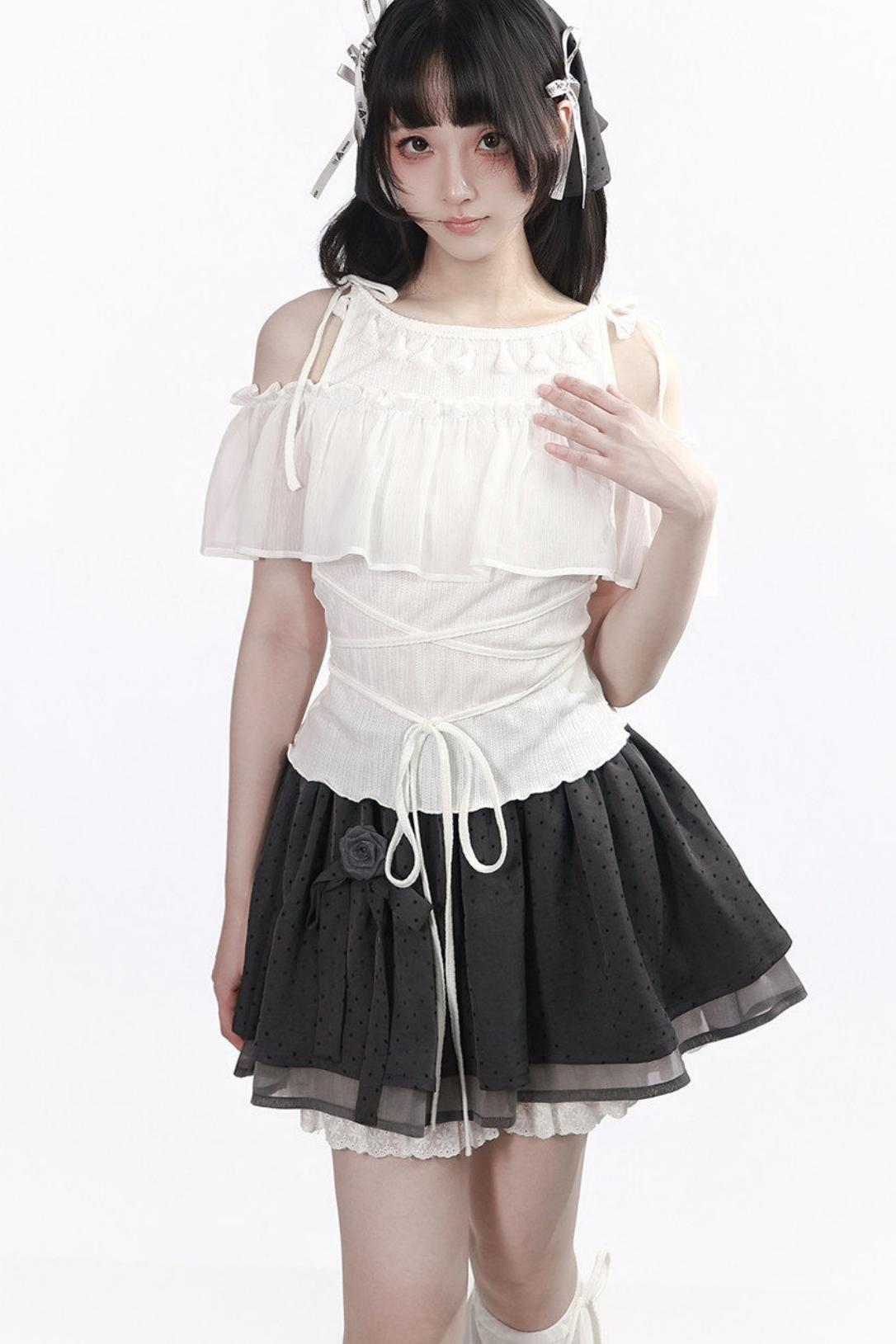 모노톤 로즈 페어리 프릴 세트업