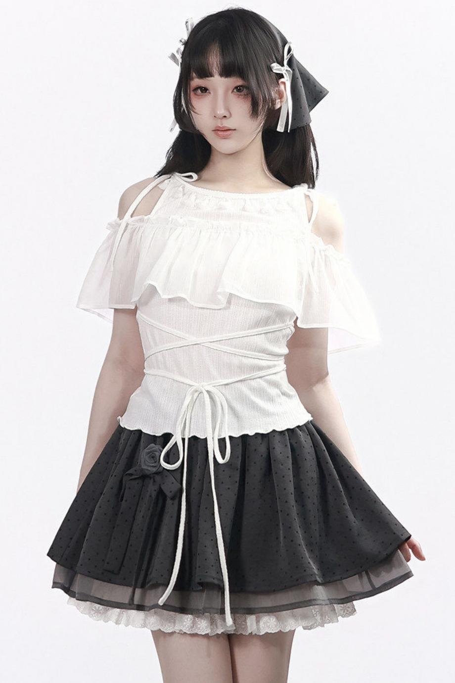 모노톤 로즈 페어리 프릴 세트업