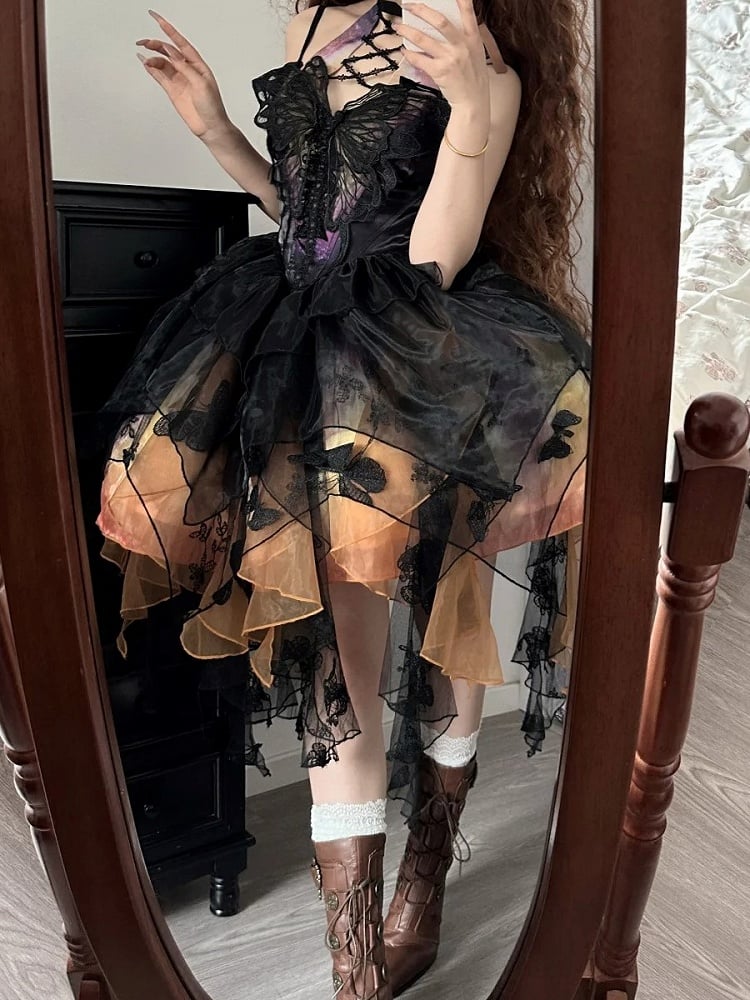 【12月16日予約締切】withered leaf butterfly1.0ゴシックホルターネックバタフライアシメチュールドレス