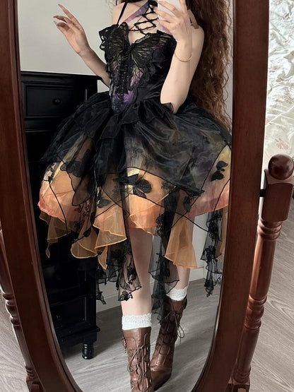 【12月16日予約締切】withered leaf butterfly1.0ゴシックホルターネックバタフライアシメチュールドレス