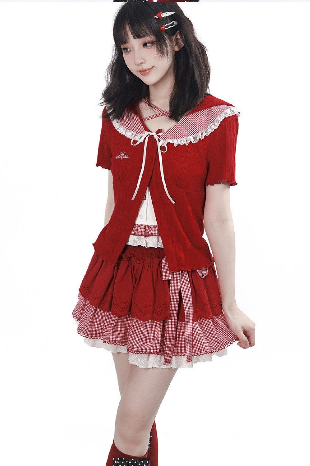 Apple Red Bunny Ear Girly Set