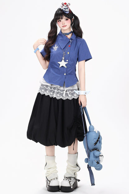 Colorful Plaid Asymmetrical Blouse