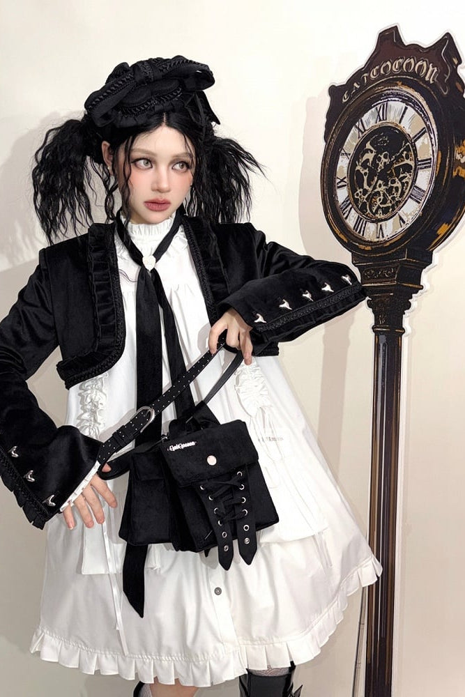 [Date limite de précommande : 11/6] Accessoires de la série steampunk marron x mode gothique noire (mini-chapeau à ruban cœur en velours + cravate à ruban motif cœur + sac de taille avec ceinture)