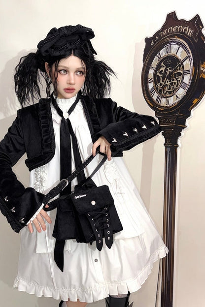 [Date limite de précommande : 11/6] Accessoires de la série steampunk marron x mode gothique noire (mini-chapeau à ruban cœur en velours + cravate à ruban motif cœur + sac de taille avec ceinture)