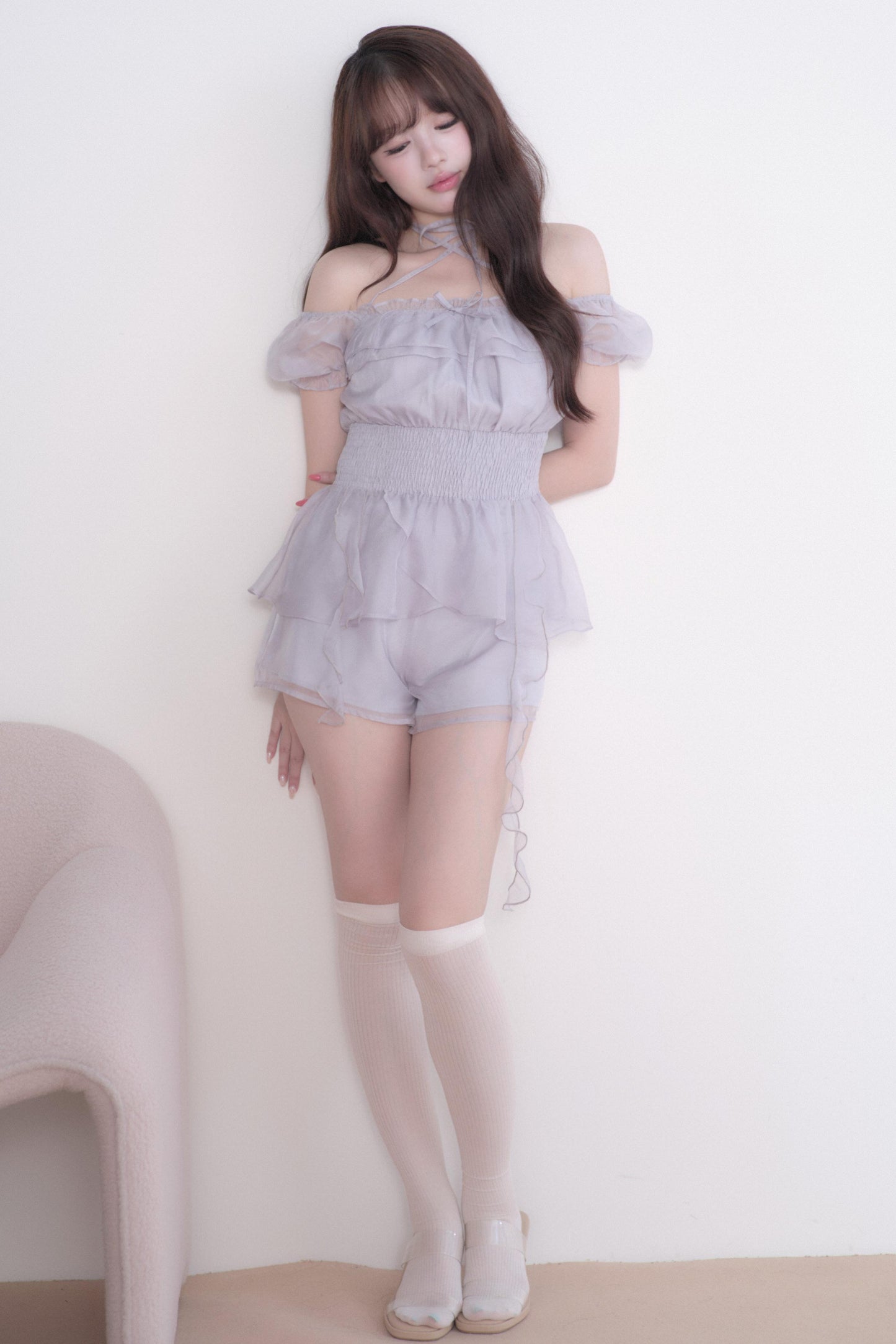 Misty Lace Off-Shoulder Girly Top + Skirt