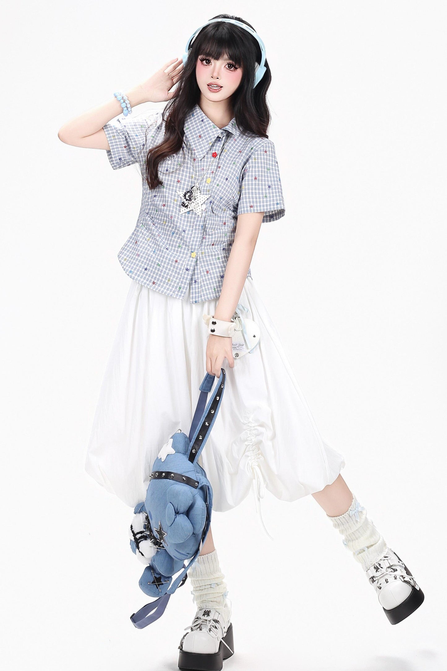 Colorful Plaid Asymmetrical Blouse
